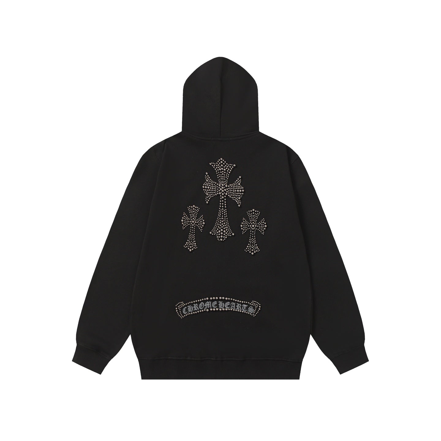 Rhinestone Cross Hoodie - Black Gothic Streetwear Sweatshirt 2633