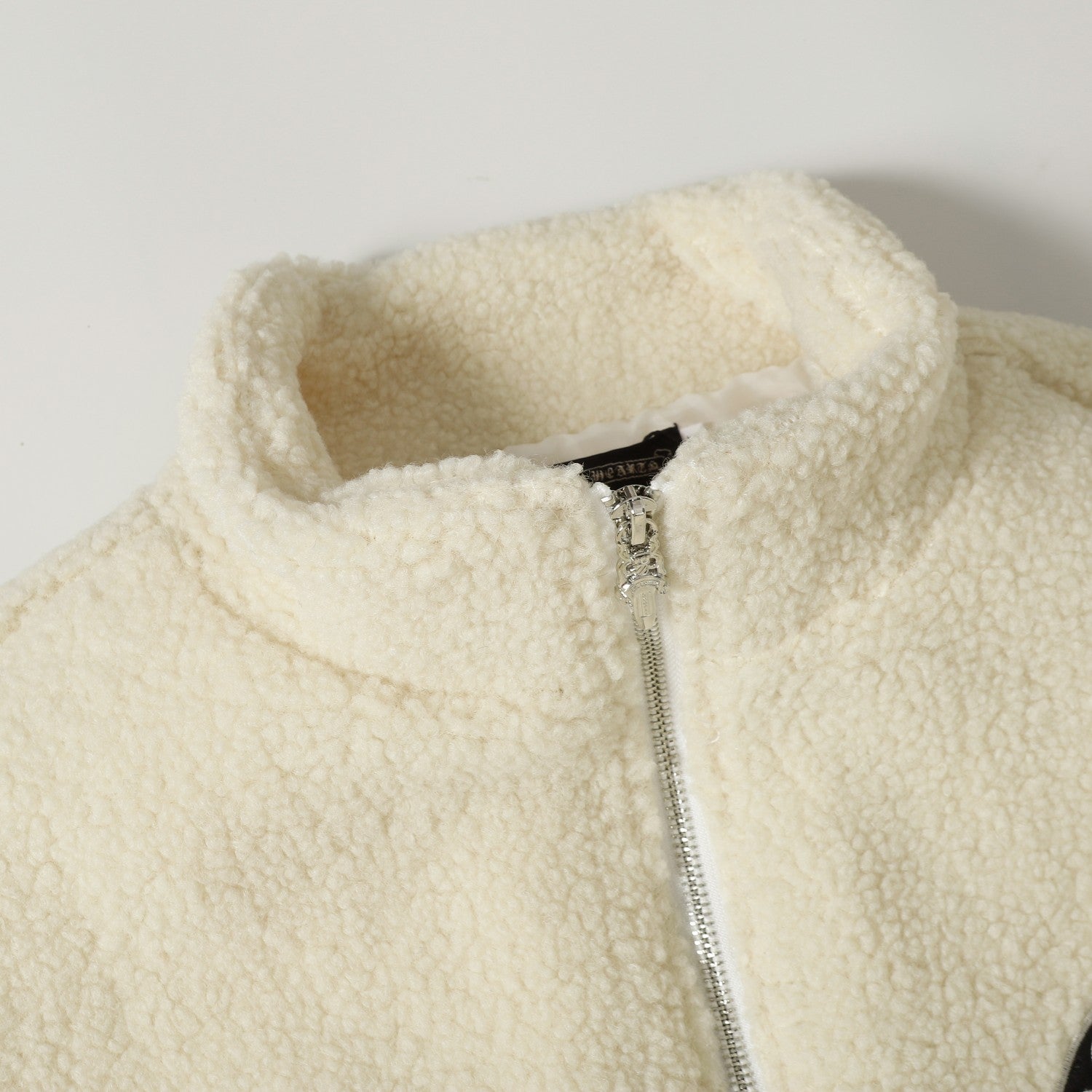 Horseshoe Embroidered Sherpa Jacket - Black Cream Gothic Coat 825