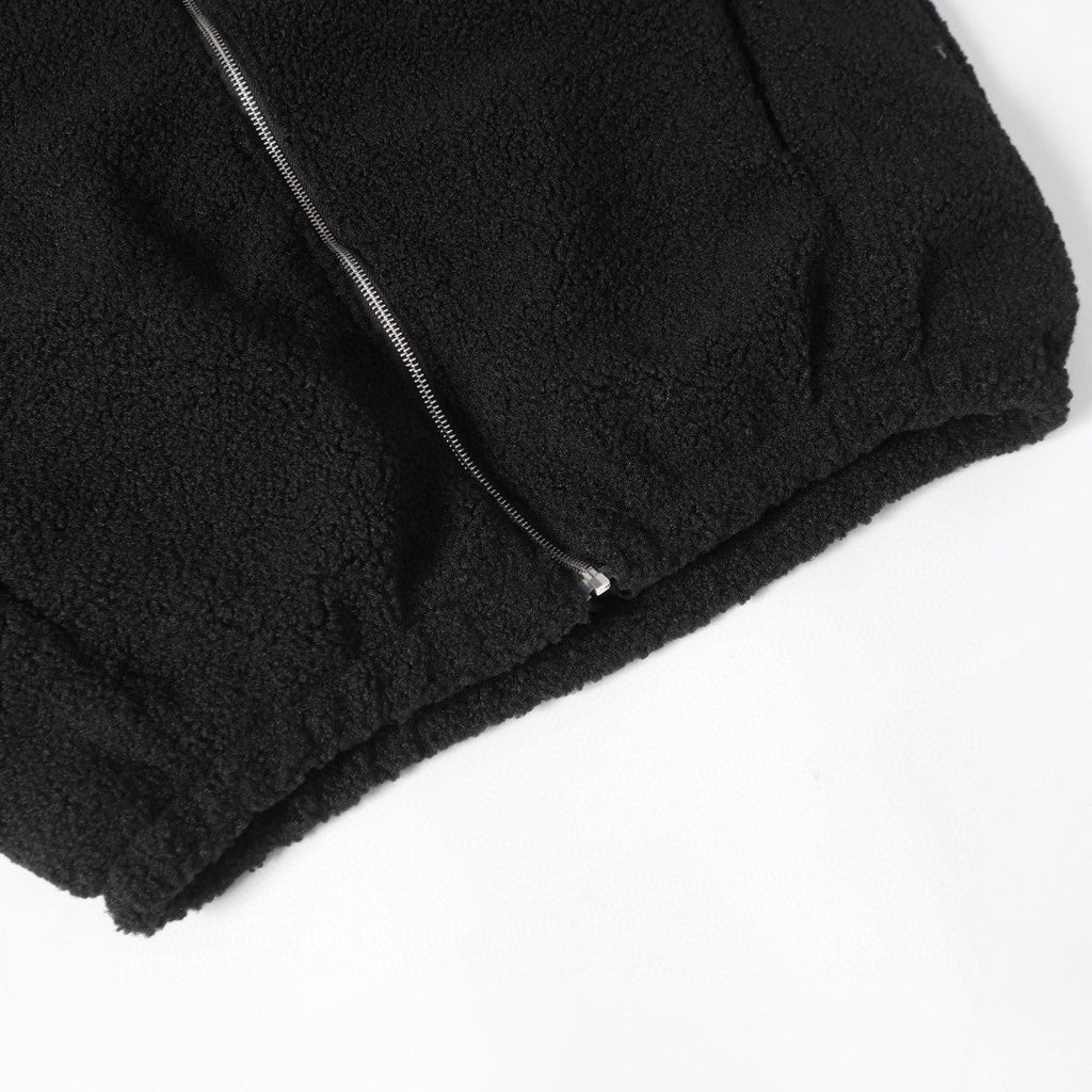 Horseshoe Embroidered Sherpa Jacket - Black Cream Gothic Coat 825