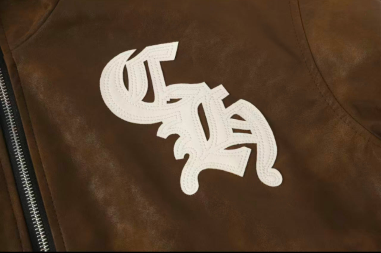 Cross Patch Suede Jacket - Brown Gothic Streetwear Outerwear 8833